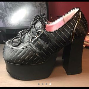 Demonia Black Pinstripe Platform Lace-Up Heels